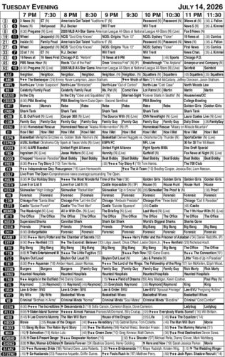 TUESDAY EVENING JULY 14 TV LISTINGS